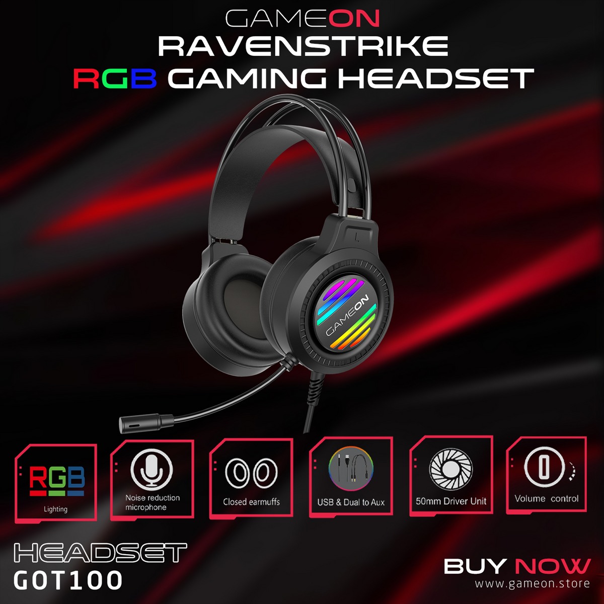 خرید هدست GAMEON GOT100 Ravenstrike RGB Gaming Headset Black