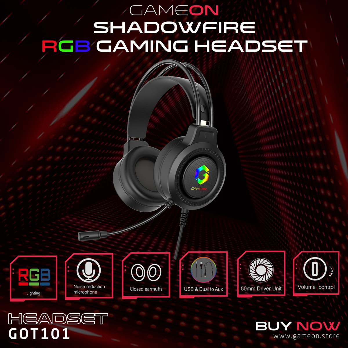 خرید هدست GAMEON GOT101 Shadowfire RGB Gaming Headset Black