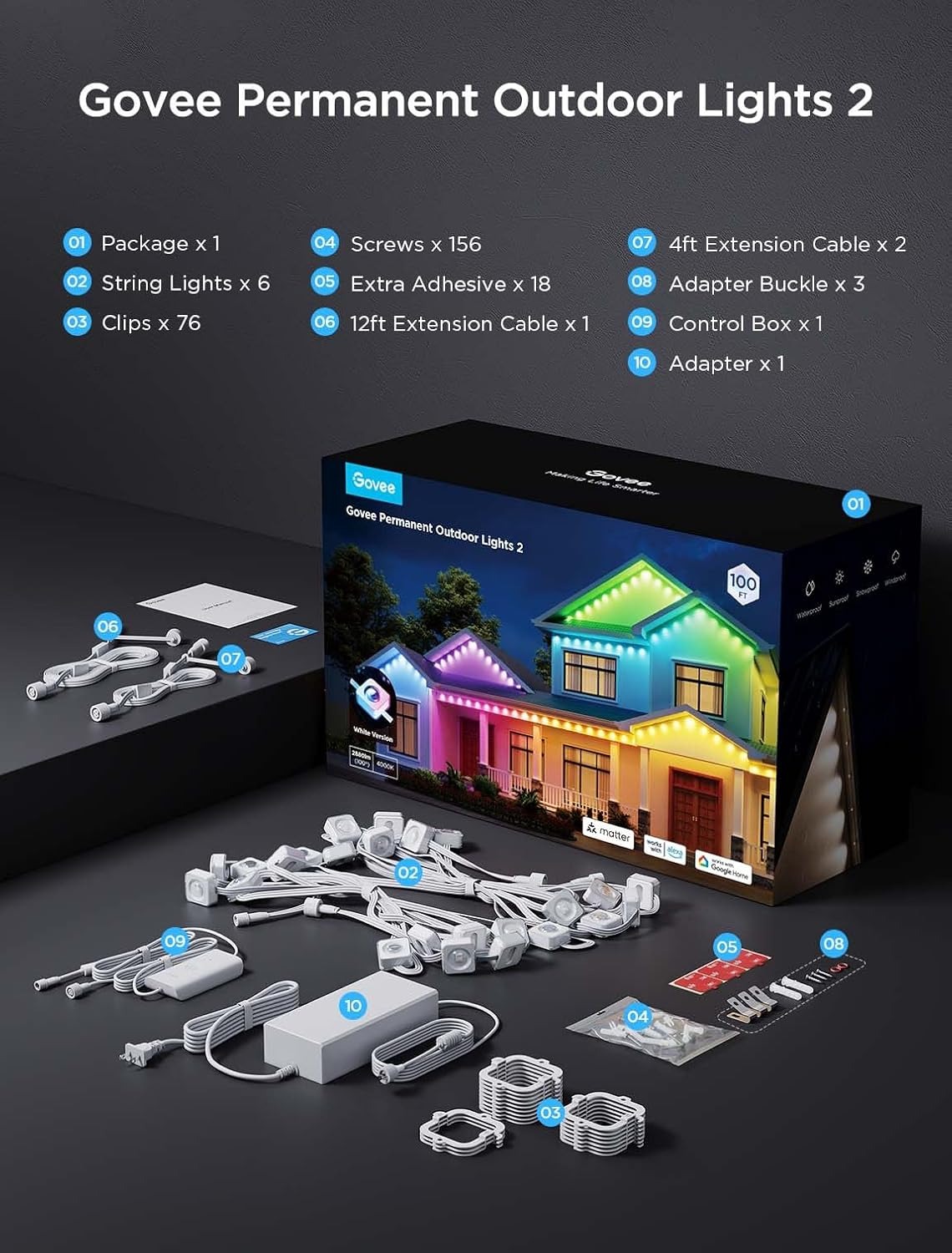 ریسه هوشمند فضای باز 30 متری Govee Permanent Outdoor Lights 2 H705E