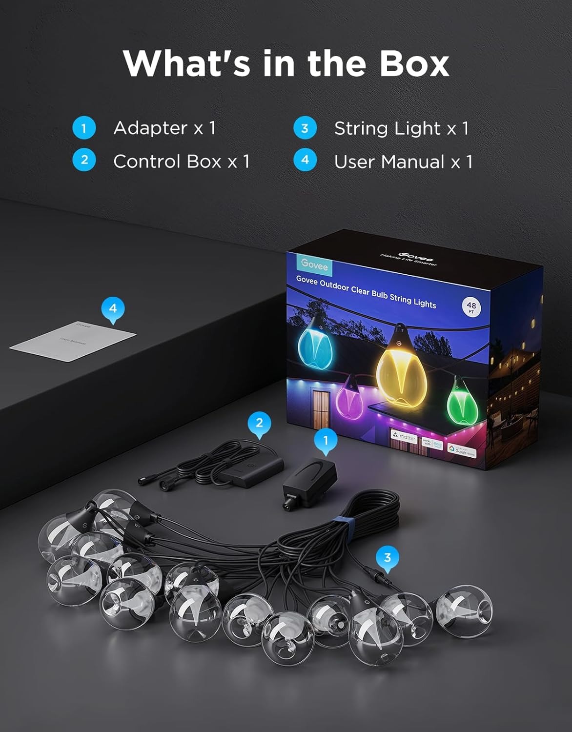 لامپ هوشمند ریسه ای Govee Outdoor Clear Bulb String Lights H7025