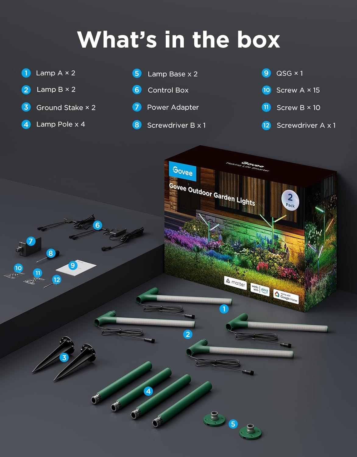 چراغ‌ هوشمند فضای باز Govee Outdoor Garden Lights H7086