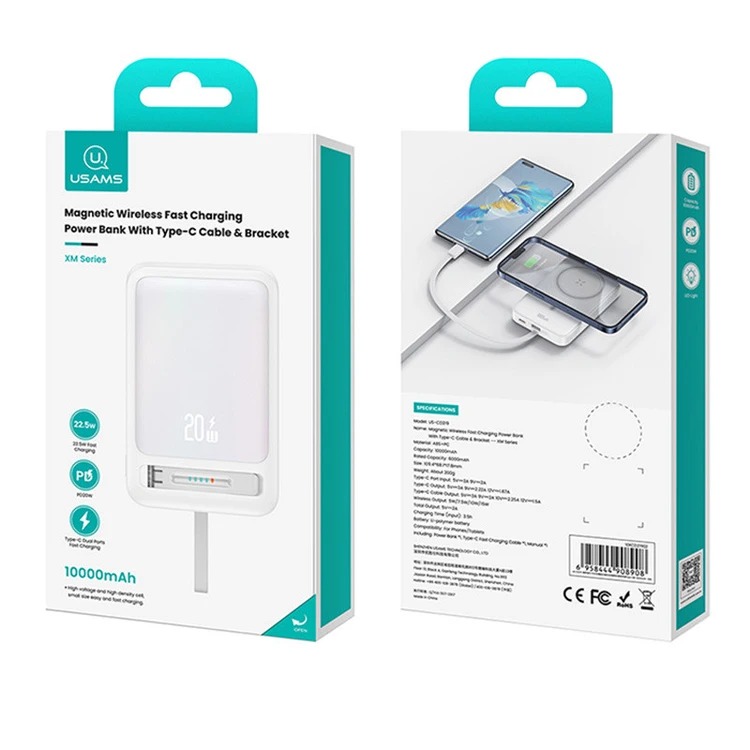 پاوربانک مگسیف USAMS CD219 10000mAh Powerbank Wireless