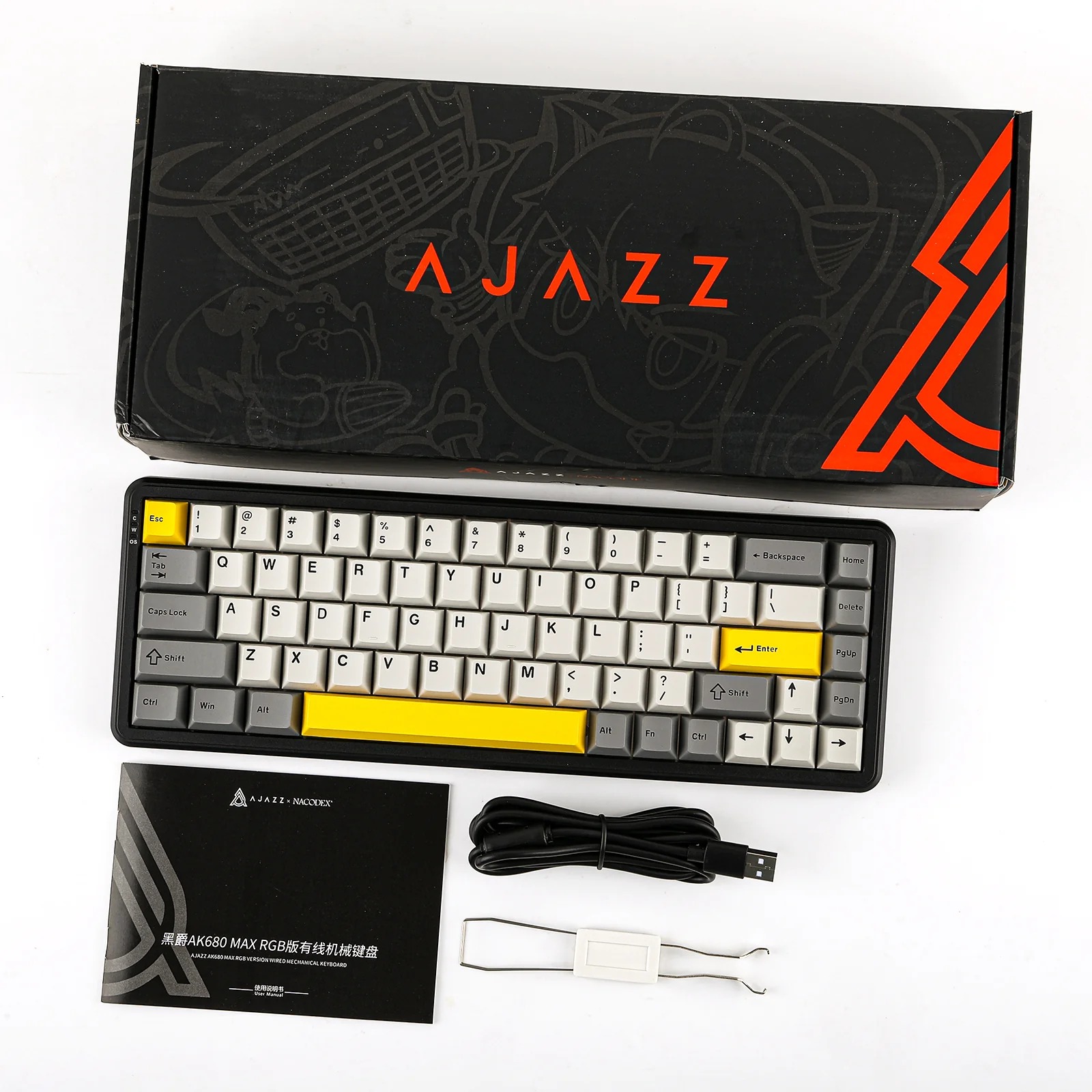 کیبورد Ajazz Keyboard AK680 Max Grey Yellow