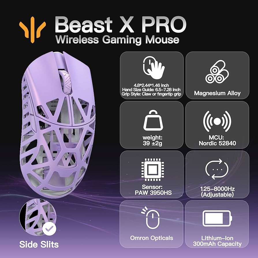 موس WLmouse Beast X Pro Soft Lilac Side Slits
