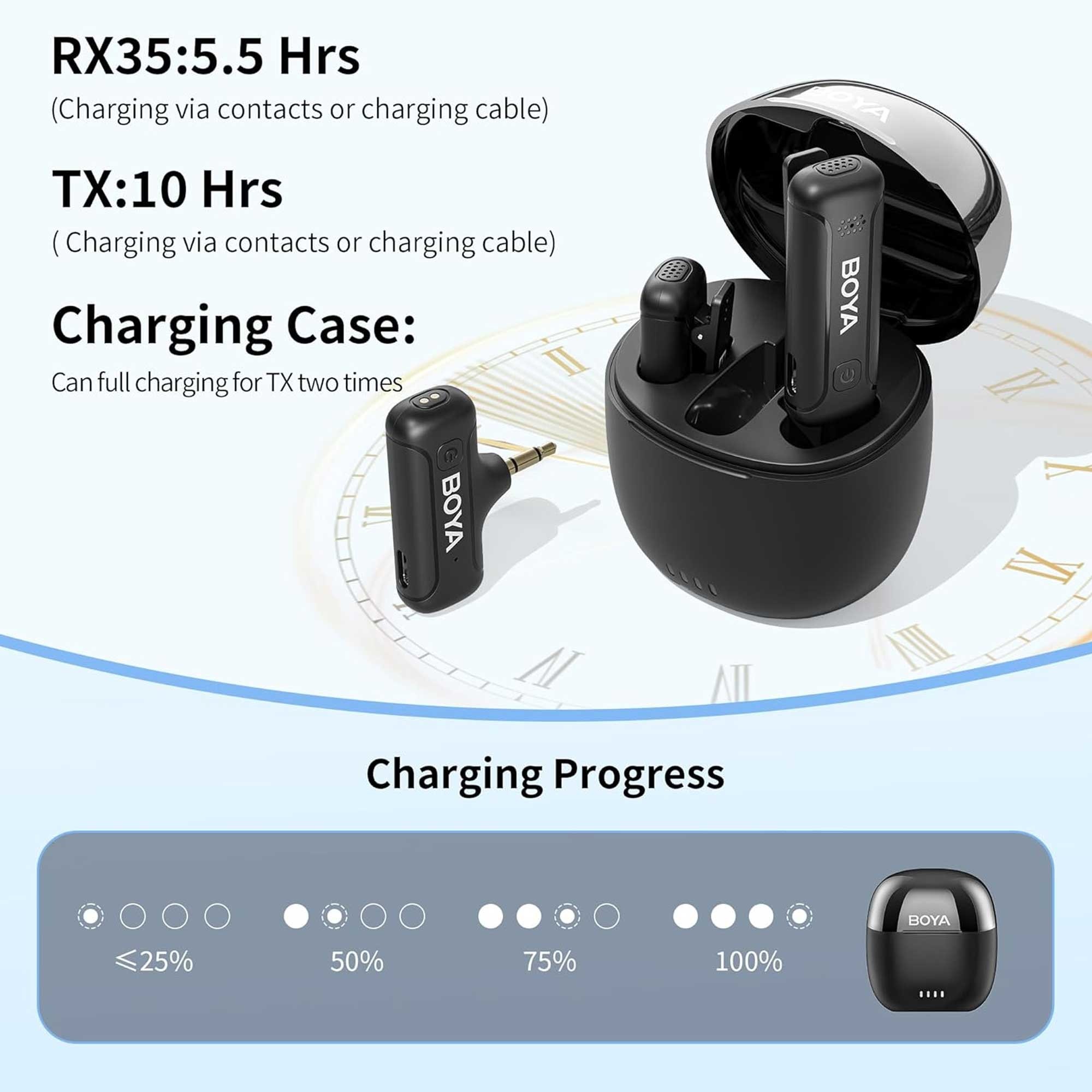 میکروفون یقه ای بی سیم BOYO WM3T M2 رابط جک 3.5 میلی متری با باکس شارژ