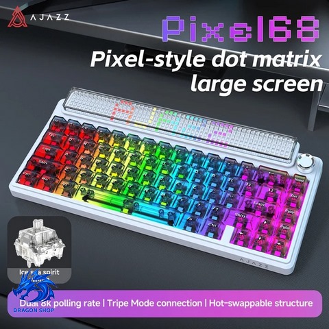 خرید اینترنتی کیبورد AJAZZ Pixel68 DOT MATRIX 8K Wireless Transparent White